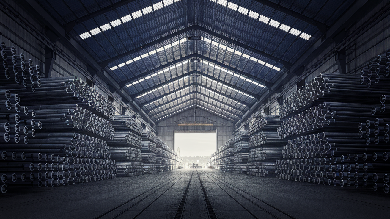 Большой крытый ангар с трубами